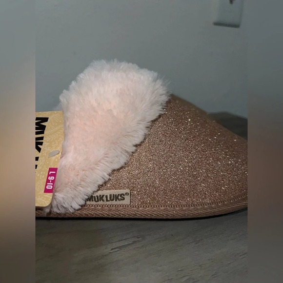 MUK LUKS Women's Angled Sparkle Scuff Slipper,Rose Gold, Size L, NWT - Picture 3 of 7